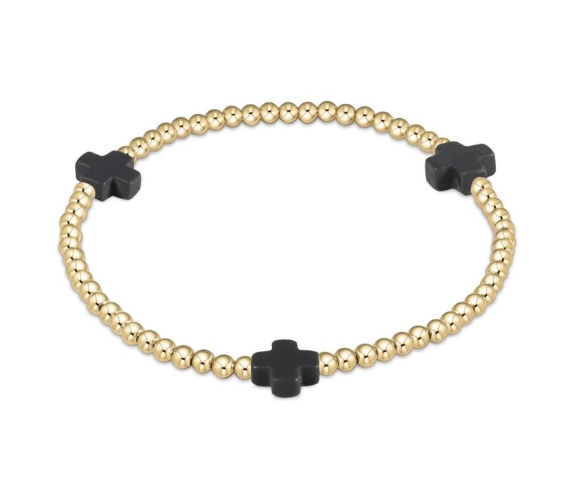 enewton Extends - Signature Cross Gold Pattern 3mm Bead Bracelet - Charcoal