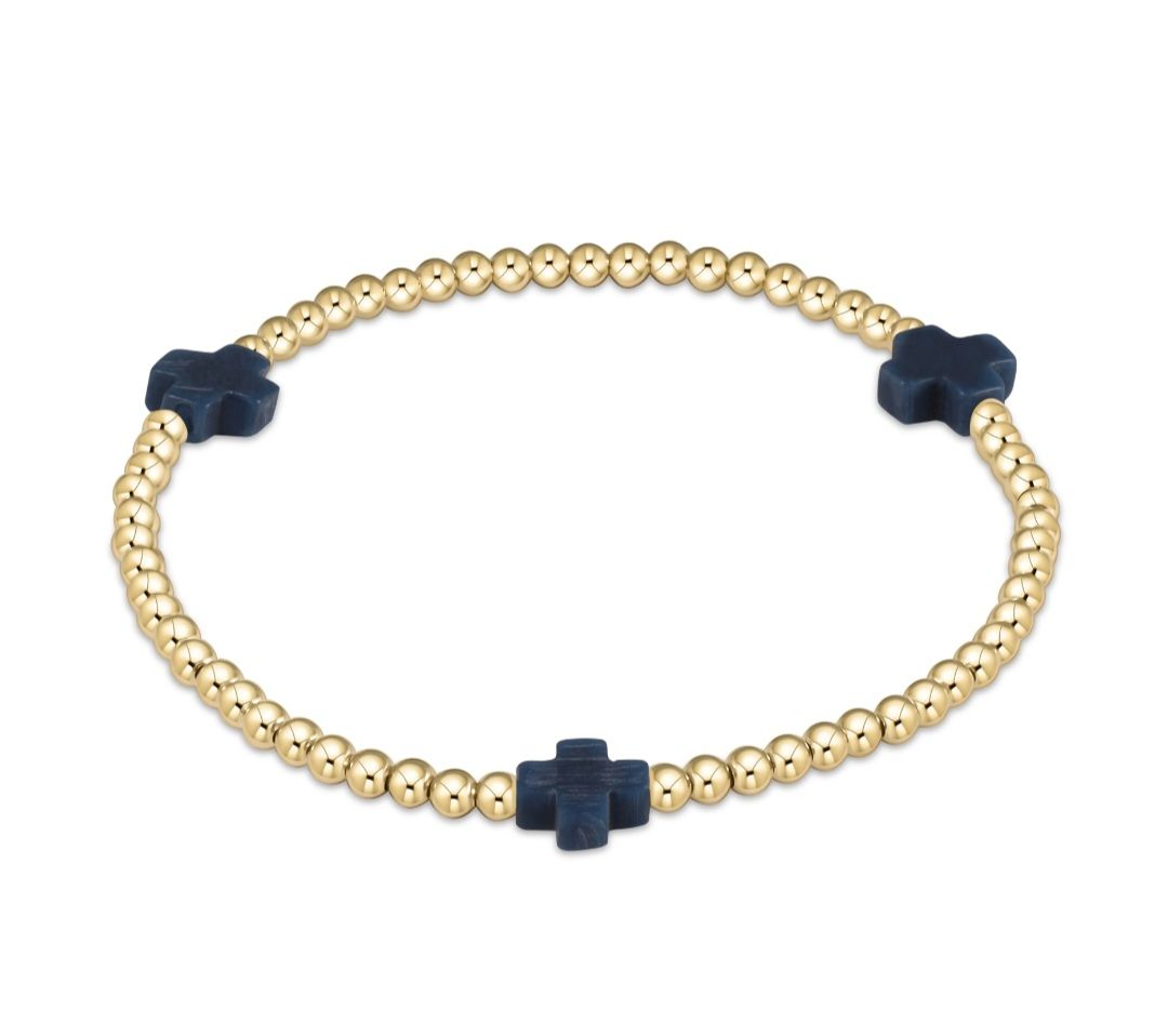 enewton Extends - Signature Cross Gold Pattern 3mm Bead Bracelet - Navy