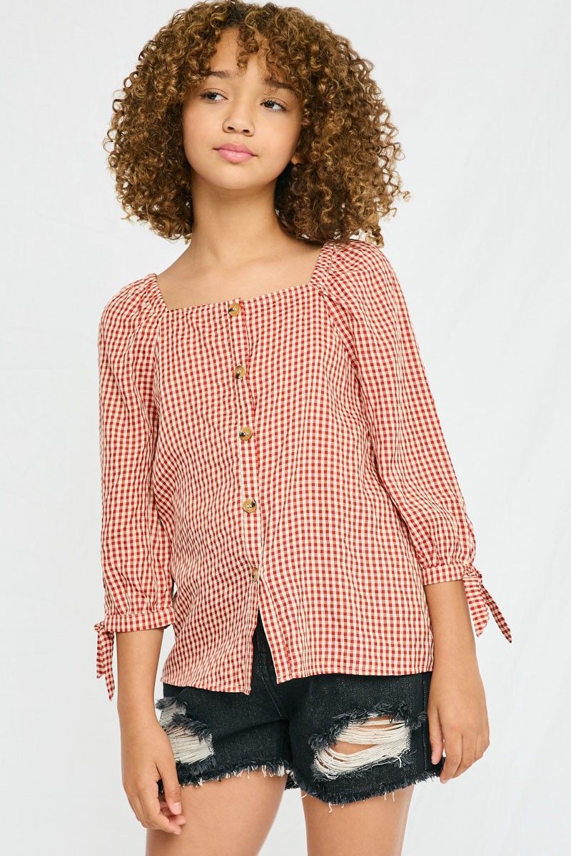 Ruby Gingham Button Top, Tween