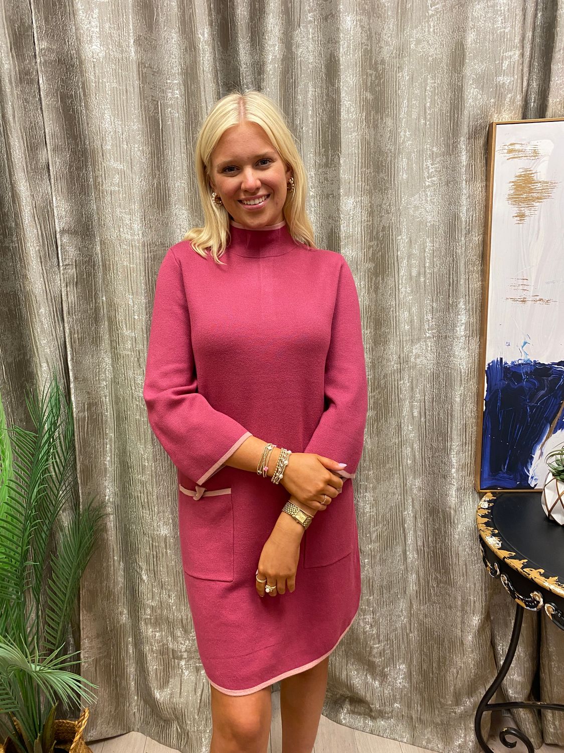 Very Pink Mock Neck Sweater Dress