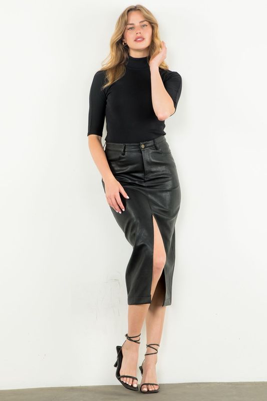No Expectations Leather Midi Skirt