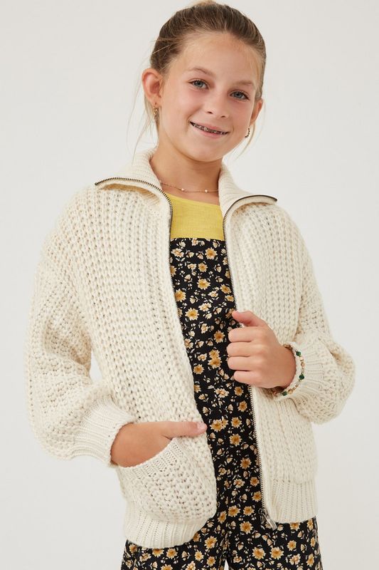 Ginger Zip Up Knit Jacket, TWEEN