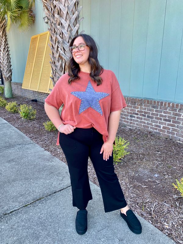 Seeing Stars Patch Knit Top, CURVY