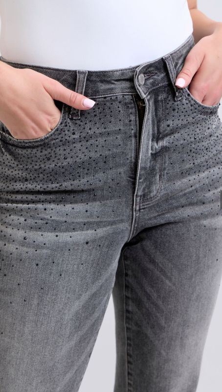 Judy Blue Live For Us HW Rhinestone Straight-Gray