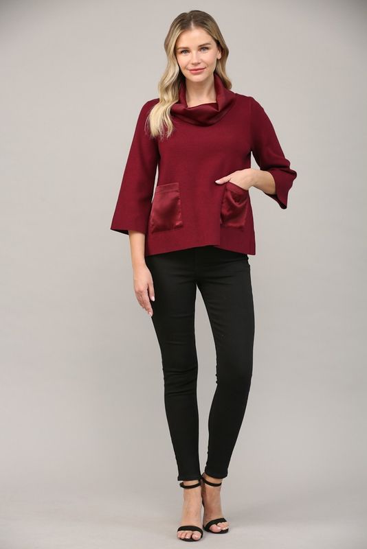 Cozy &amp; Cool Satin Cowl Neck Sweater