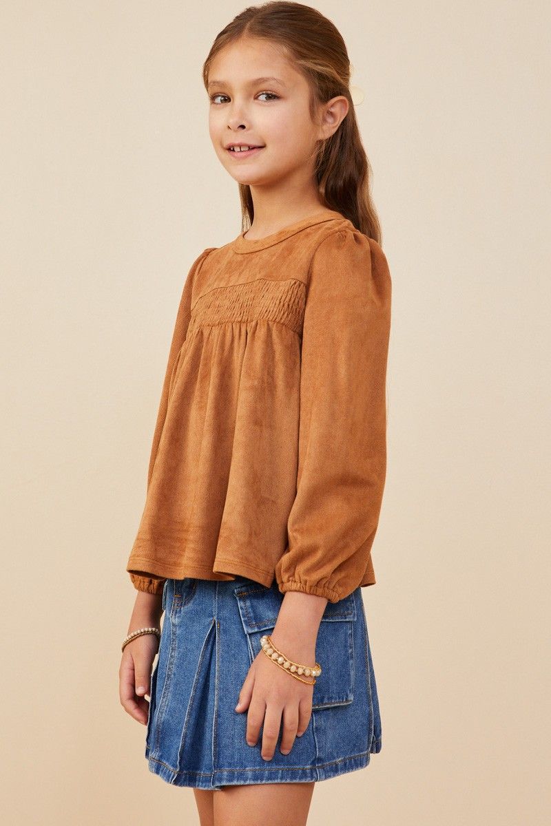 Krista Suede Smocked Baby Doll Top