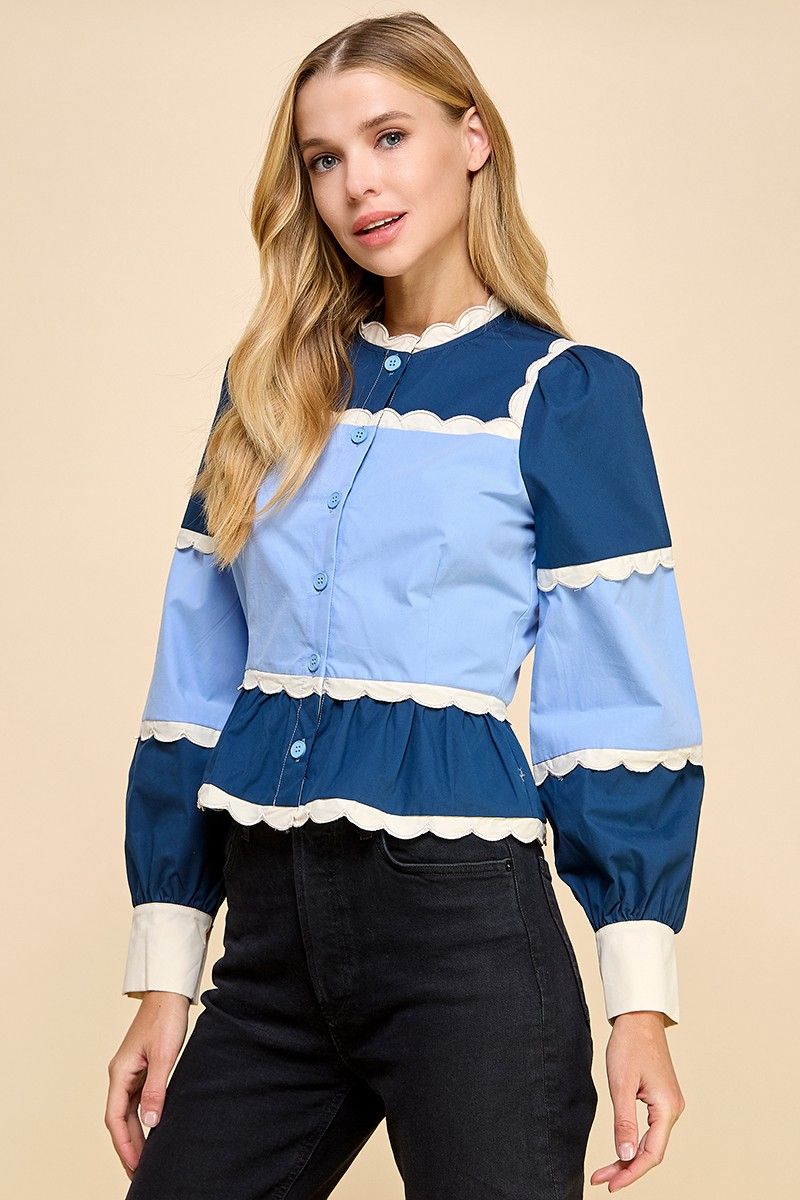 Past Time Color Block Peplum Top