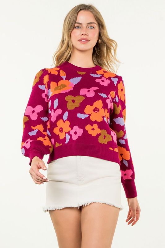 Bloomin&#39; Bright Floral Knit Sweater