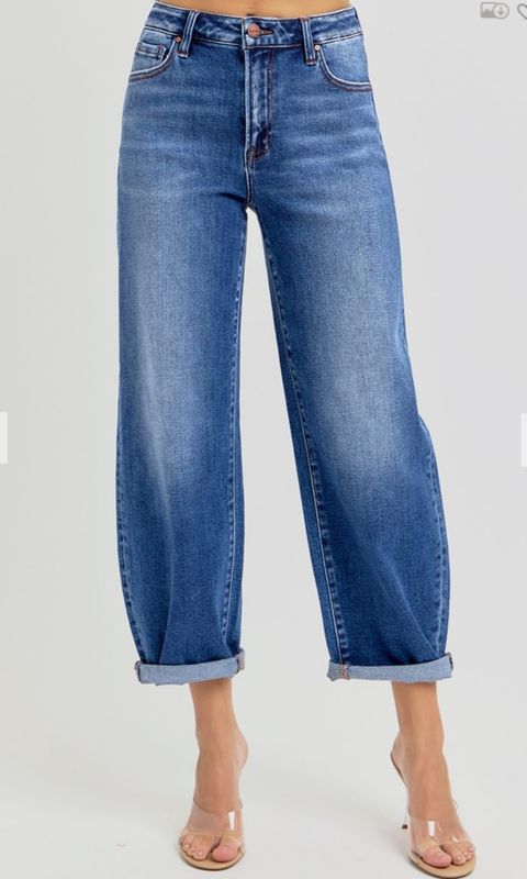 Risen Exceptional High Rise Crop Mild Barrel Jeans