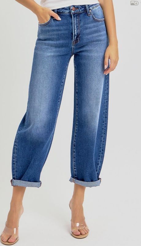 Risen Exceptional High Rise Crop Mild Barrel Jeans
