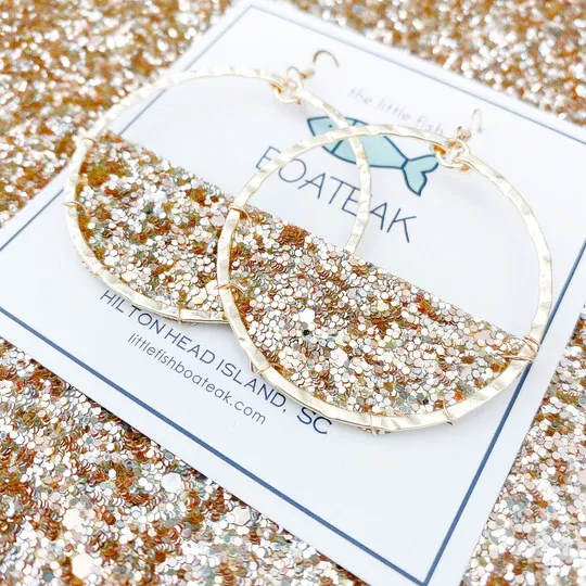Little Fish Boateak Champagne Sparkle Mainsail Large Earrings
