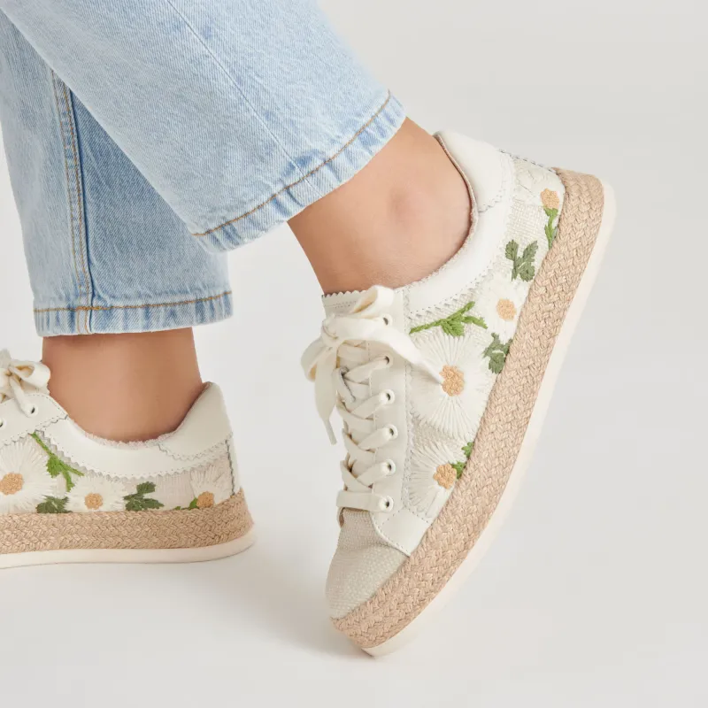 Dolce Vita Azalia White Floral Raffia Sneaker