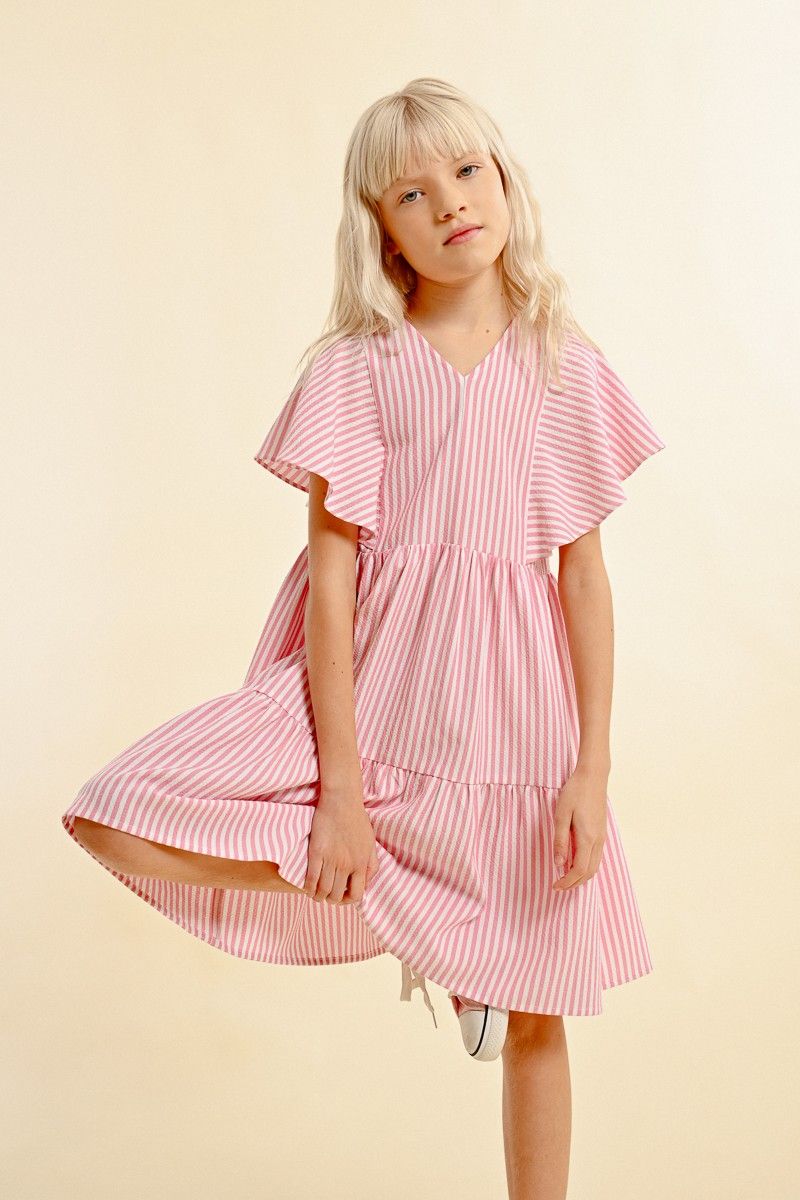 Molly Bracken Girl Woven Dress - Pink Stripe