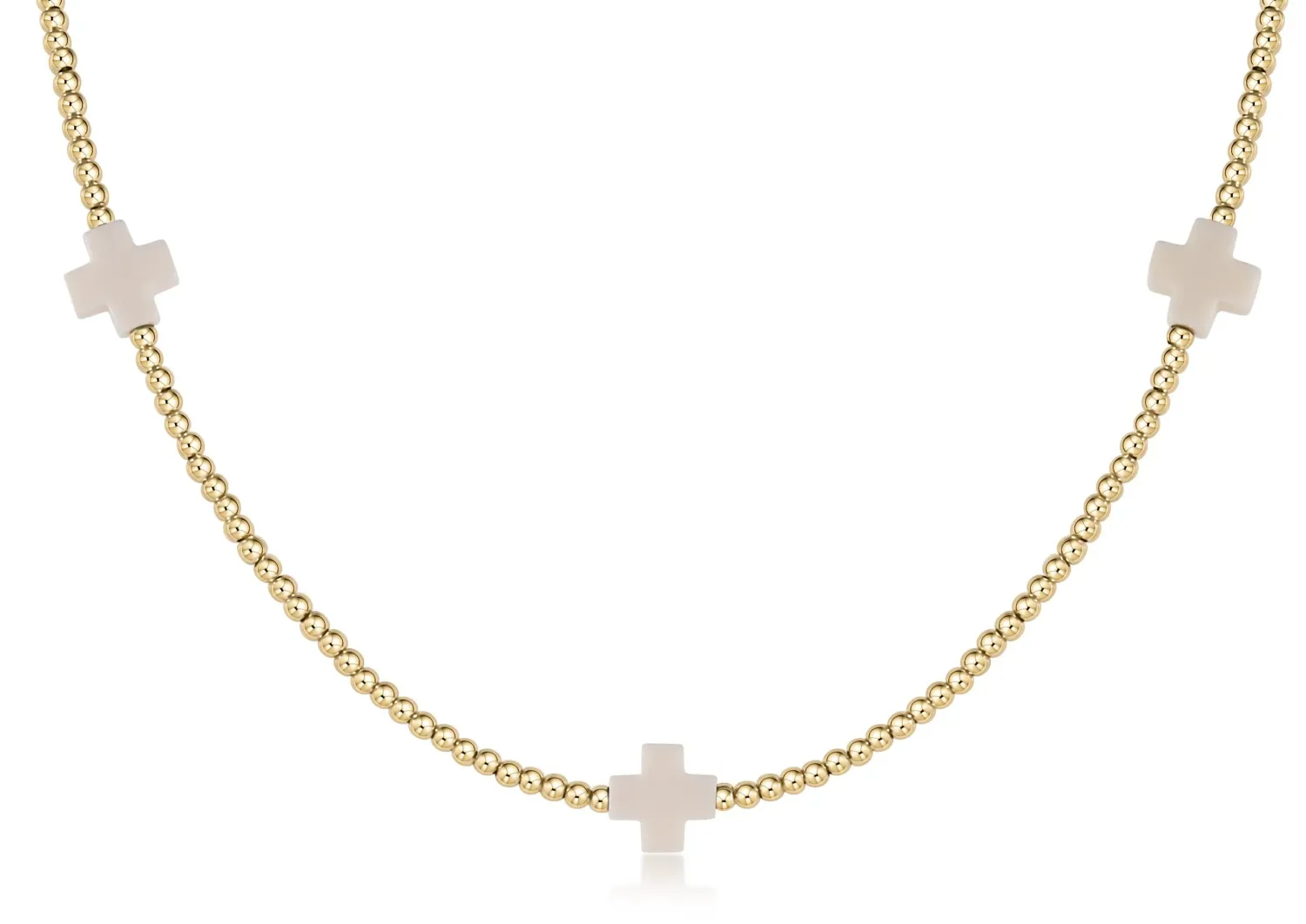 enewton 15&quot; Choker Signature Cross Gold Pattern 2mm Bead - Off-White