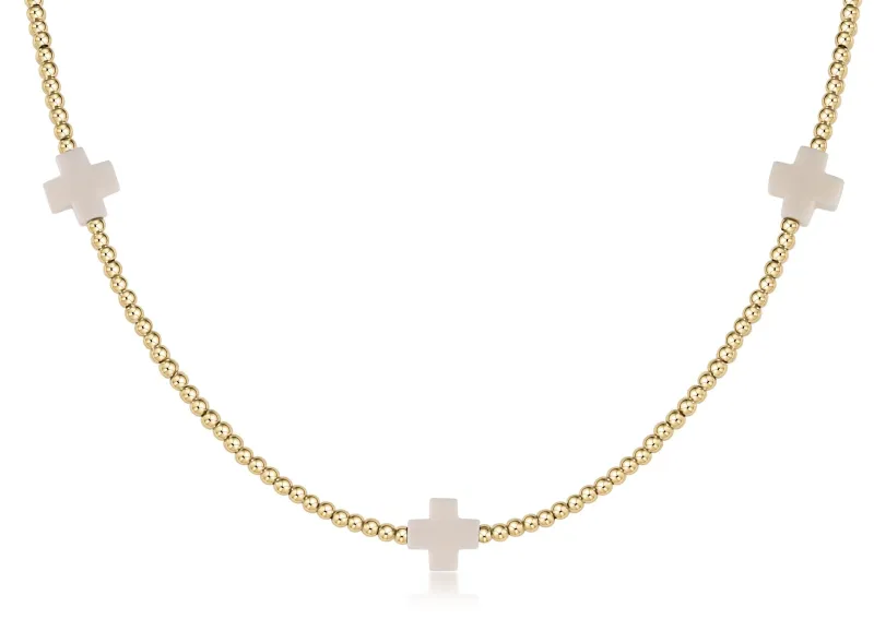 enewton 15&quot; Choker Signature Cross Gold Pattern 2mm Bead - Off-White