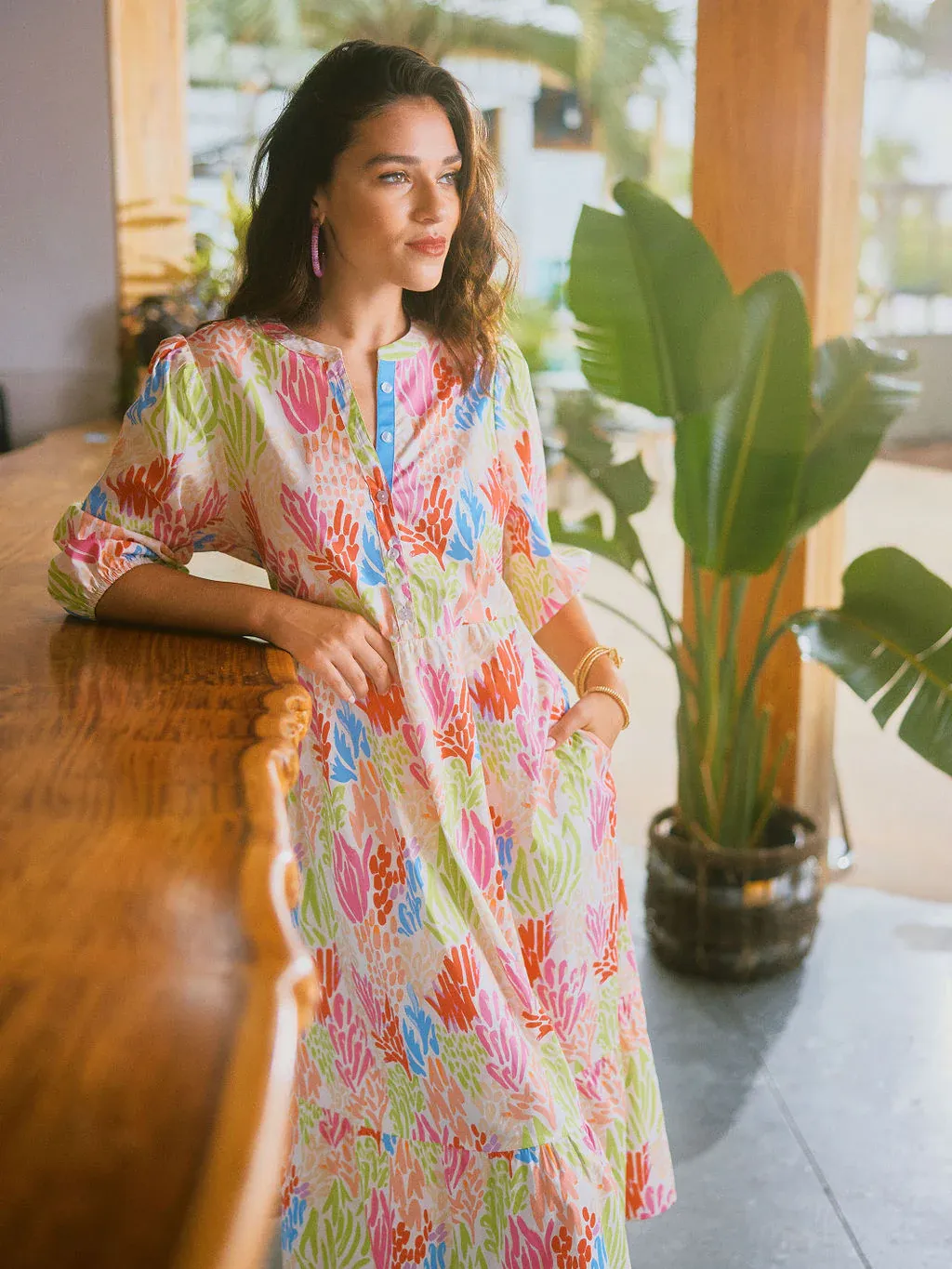 Mary Square Riley Dress Coral Cove White
