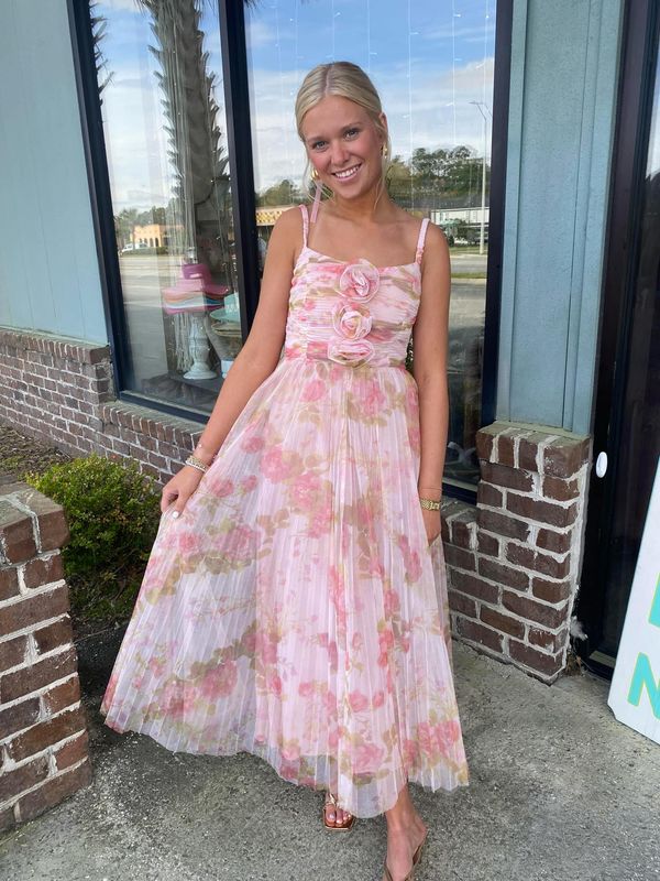 Rosina Pleated Flower Dress