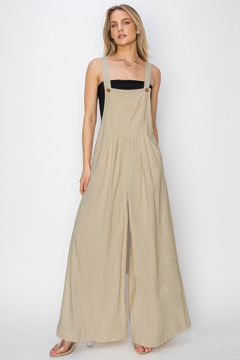 Risen Always On Time Linen Wide Leg Overalls
