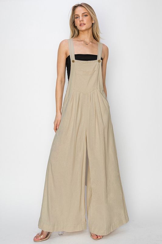 Risen Always On Time Linen Wide Leg Overalls
