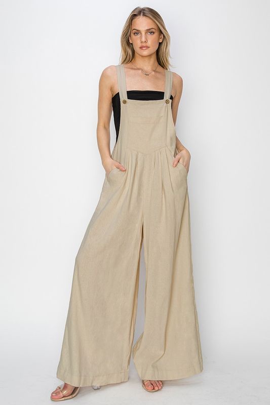 Risen Always On Time Linen Wide Leg Overalls