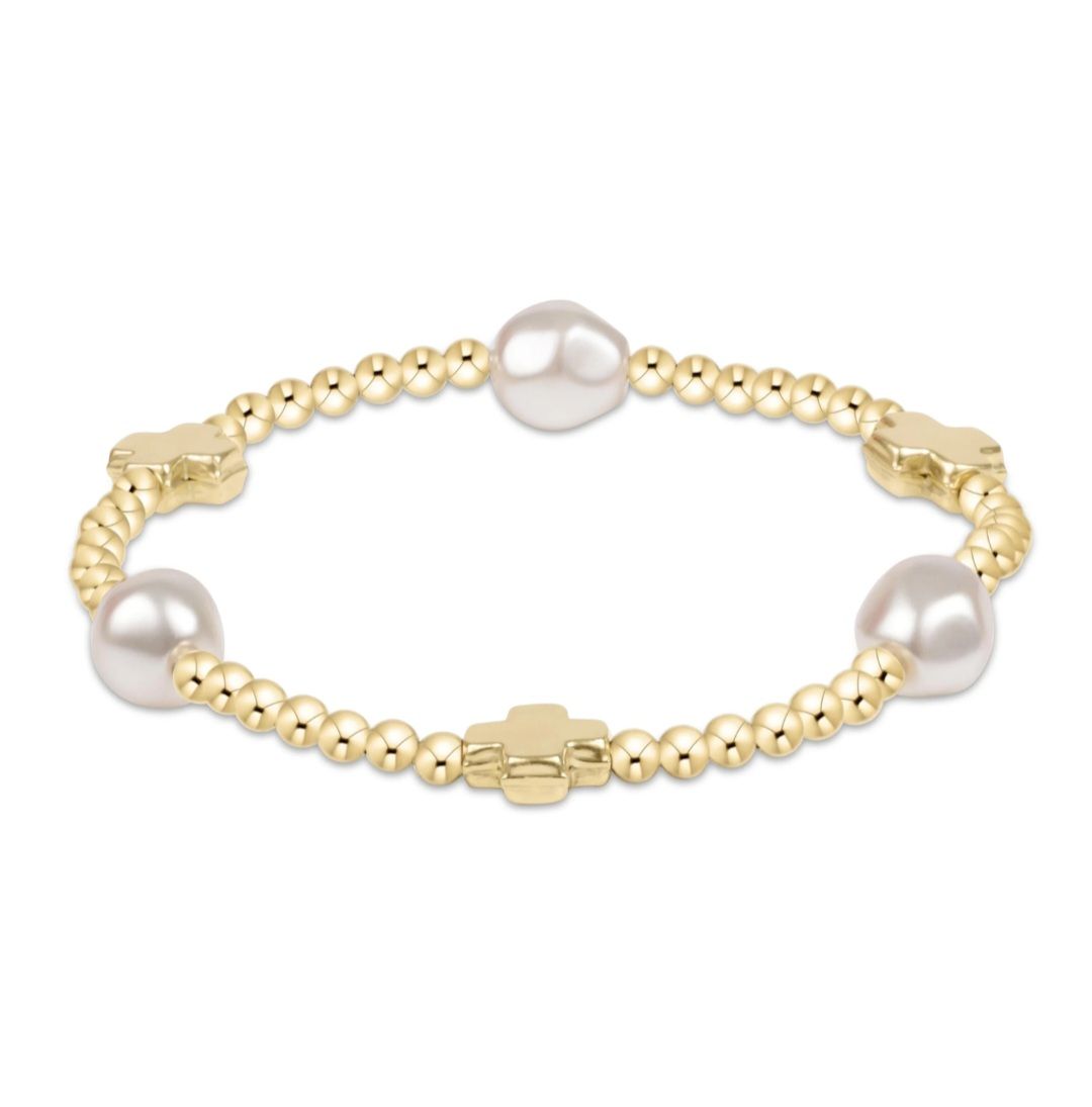 enewton Signature Cross Admire Pearl Pattern 3mm Bead Bracelet - Gold 