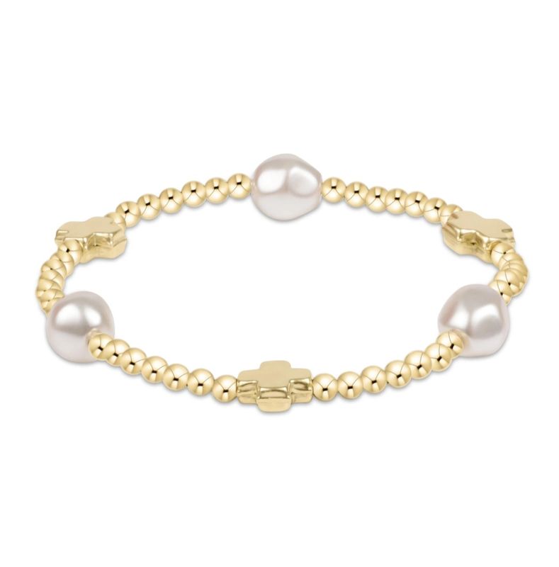 enewton Signature Cross Admire Pearl Pattern 3mm Bead Bracelet - Gold 
