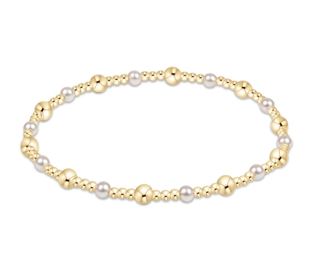 Classic Gold Sincerity Pattern 4mm Bead Bracelet - Pearl