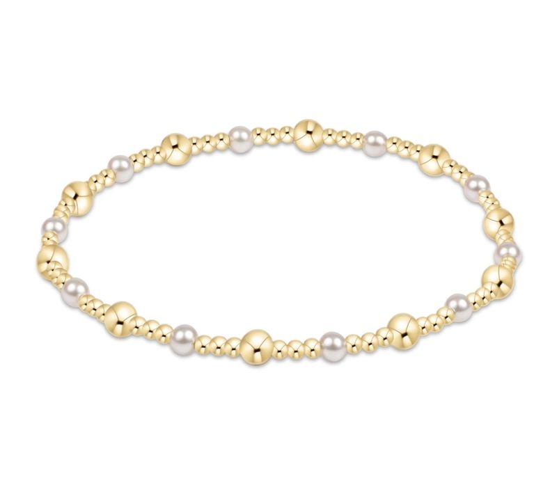 Classic Gold Sincerity Pattern 4mm Bead Bracelet - Pearl