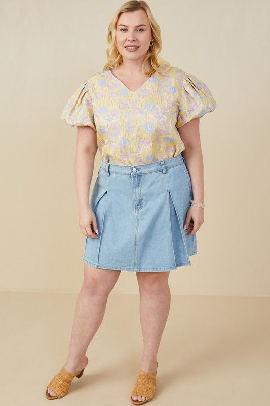 For It All Jacquard Puff Sleeve Top, CURVY