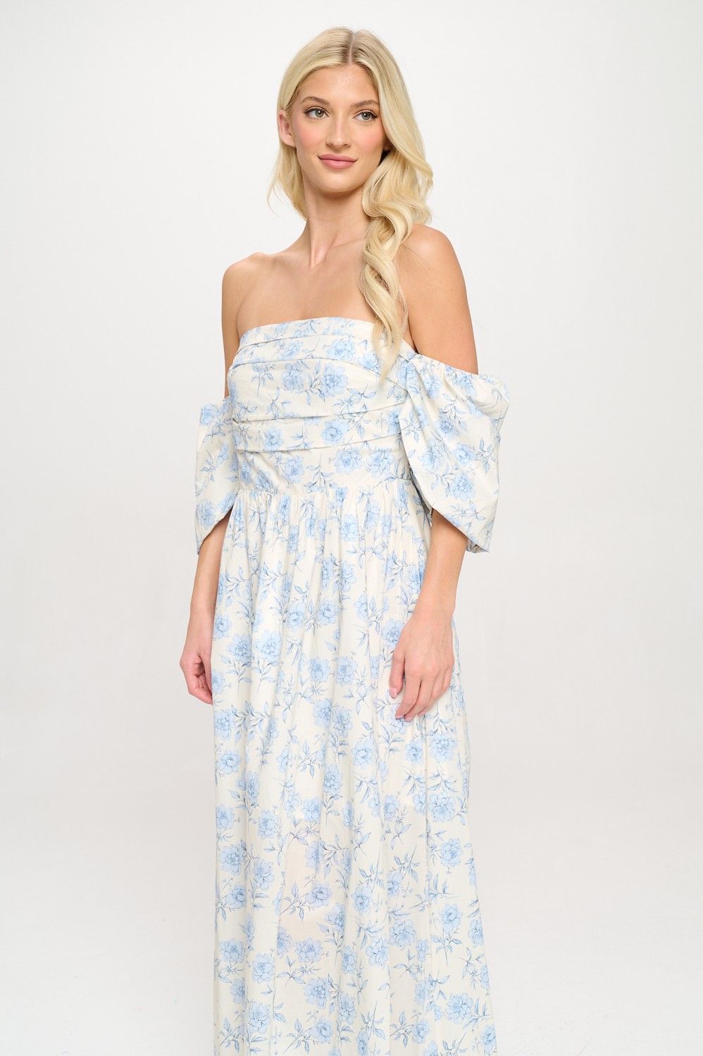 Azure Floral Off Shoulder Maxi
