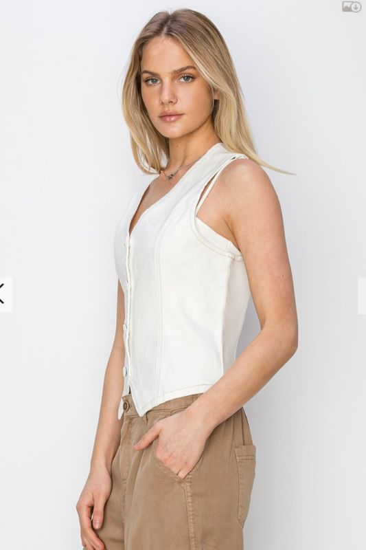 Risen Season Of Bliss V-Neck Button Down Vest