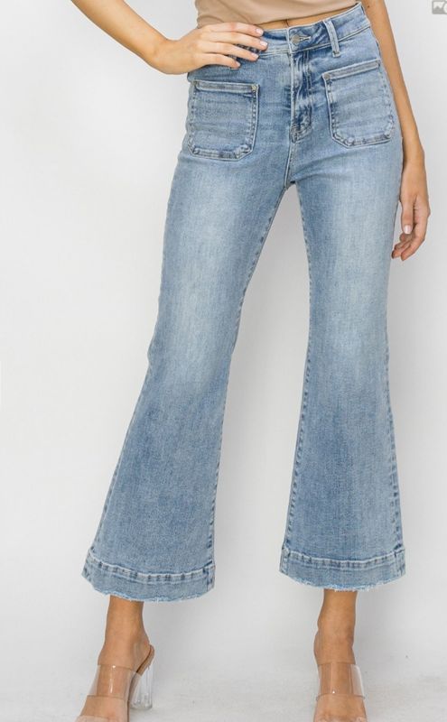 Risen All For It HW Crop Flare Patch Pocket Jeans