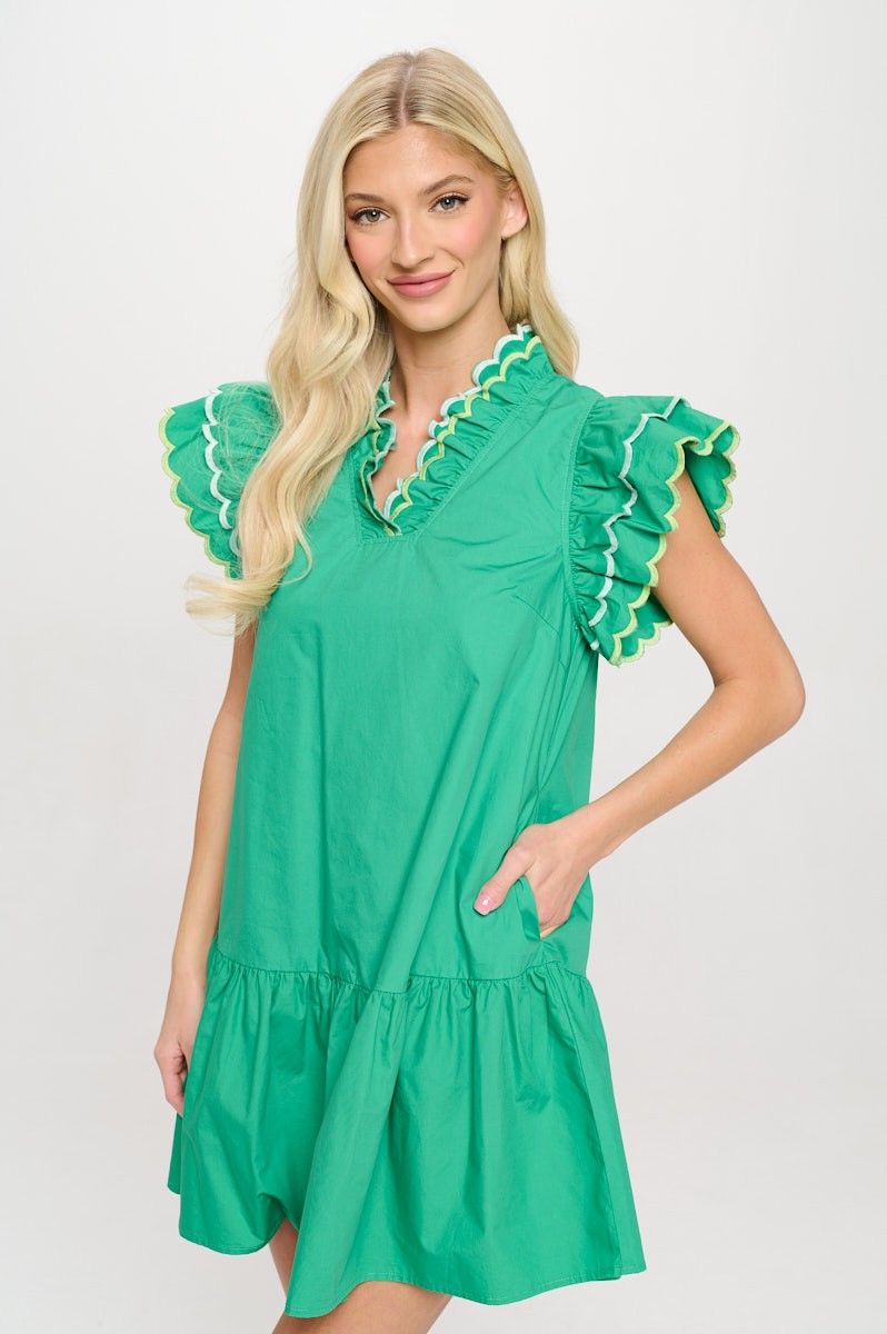Emerald Oasis Scalloped Dress