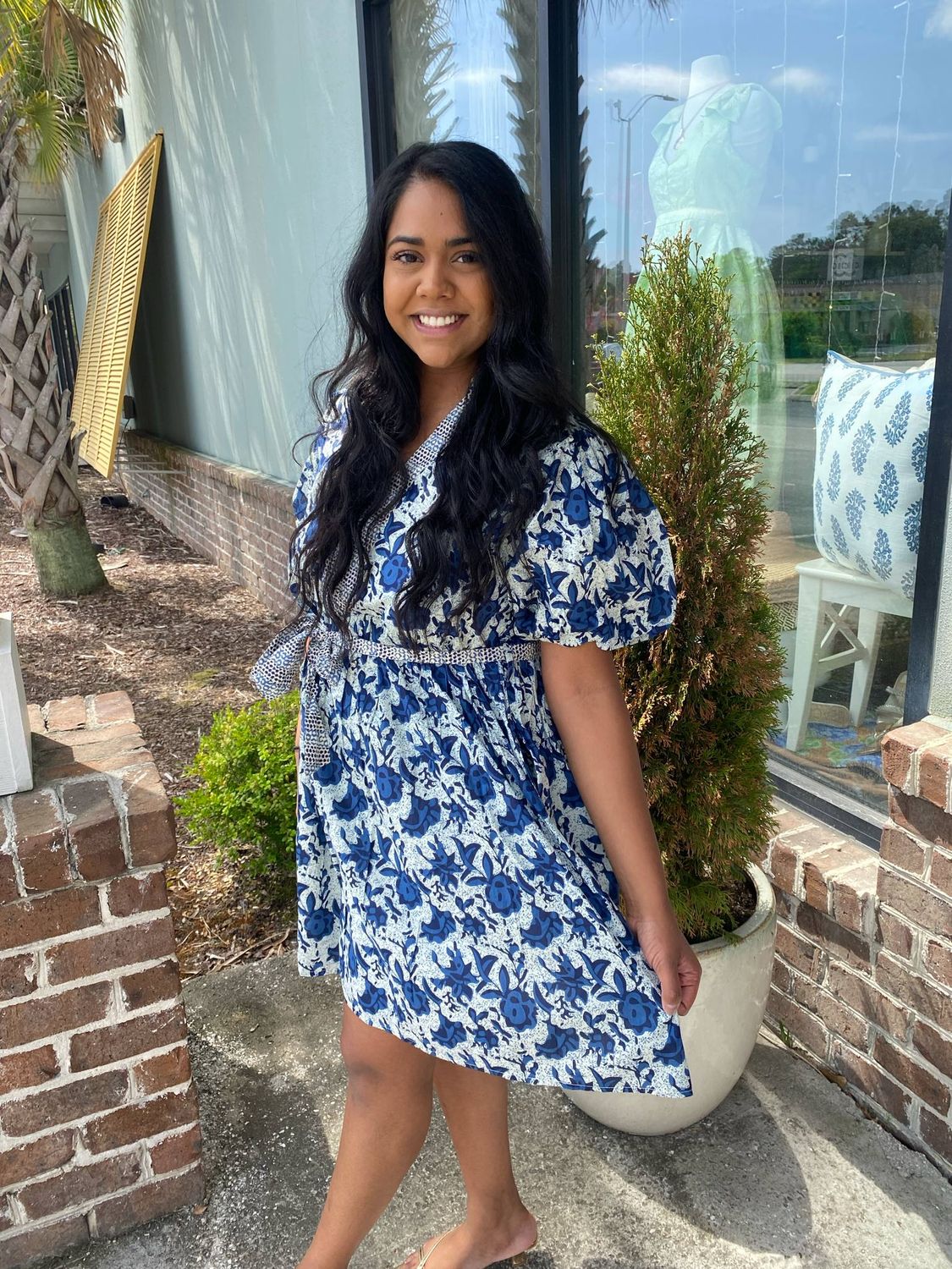 Be Kind And Courageous Puff Sleeve Print Dress