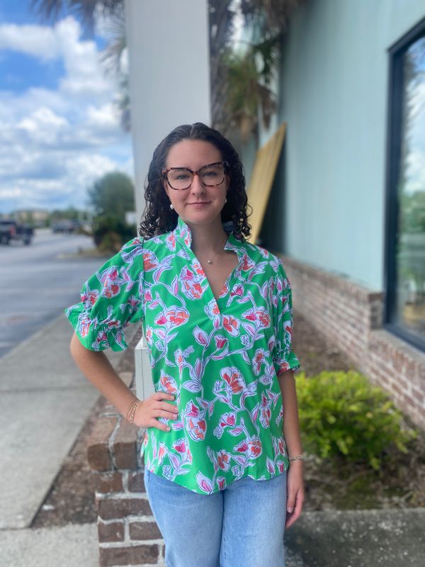 Mary Square Pretty Petals Green Jessica Top