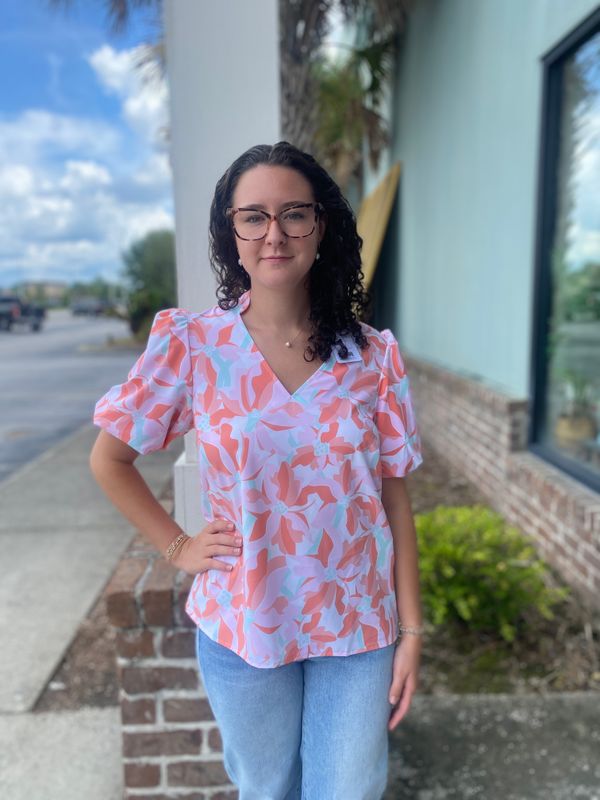 Mary Square Botanical Bliss White Kenzie Top