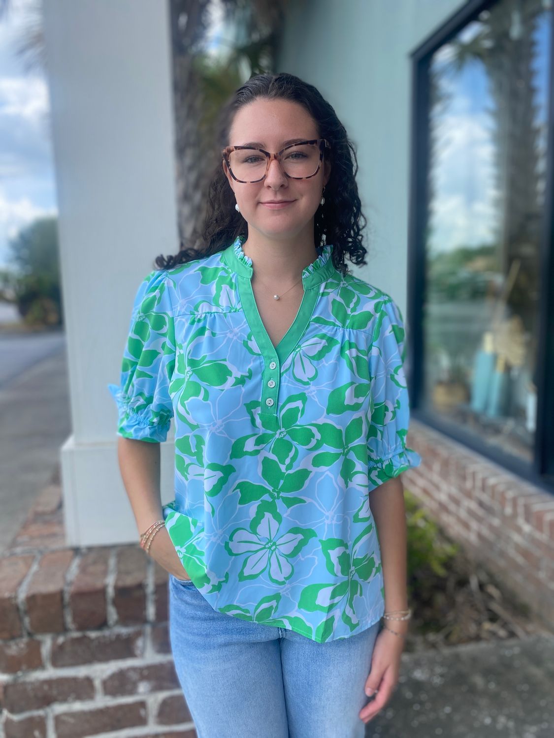 Tropical Bouquet Green Sutton Top