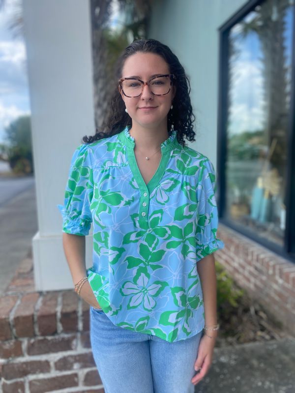 Tropical Bouquet Green Sutton Top