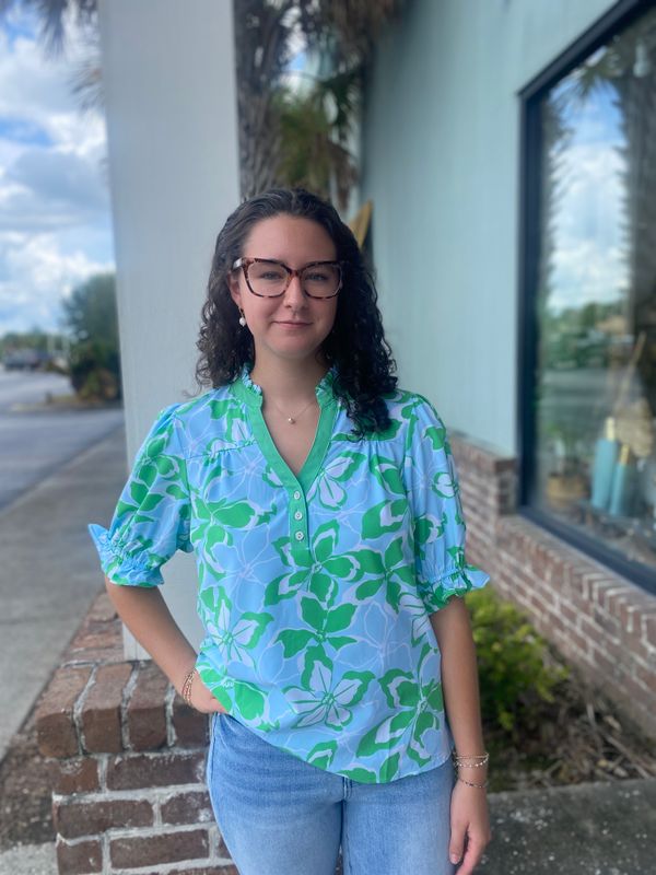 Tropical Bouquet Green Sutton Top