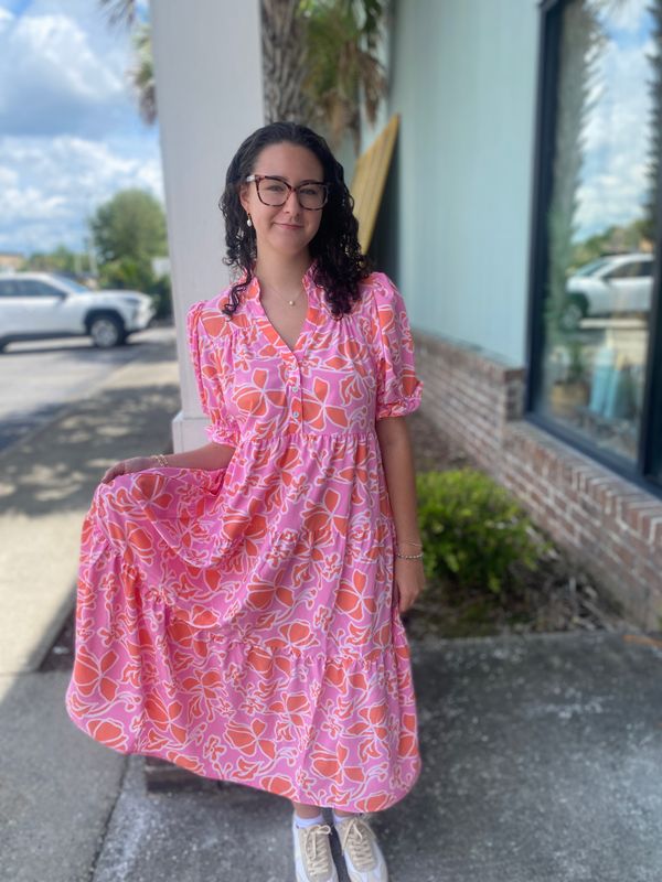 Mary Square Blossom Breeze Coral Evie Dress