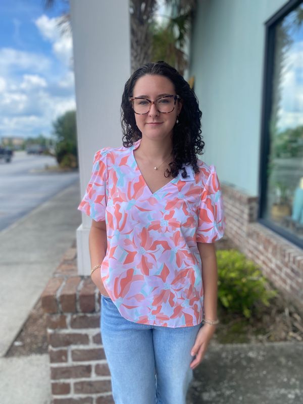 Mary Square Botanical Bliss White Kenzie Top