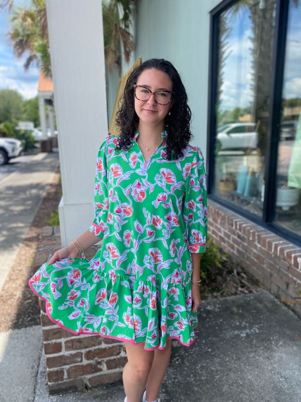 Mary Square Pretty Petals Green Naomi Dress