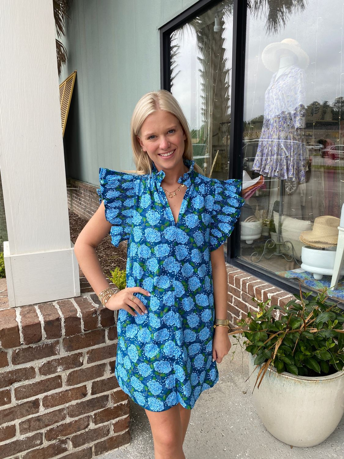 In Your Dreams Flutter Sleeve Flower Print Dress