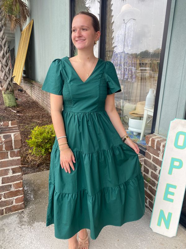 Hunter Green Poplin Maxi Dress
