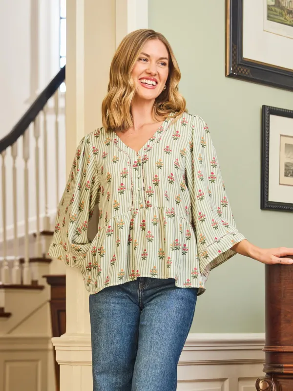 Mary Square Monroe Cottage Stripes Green Top