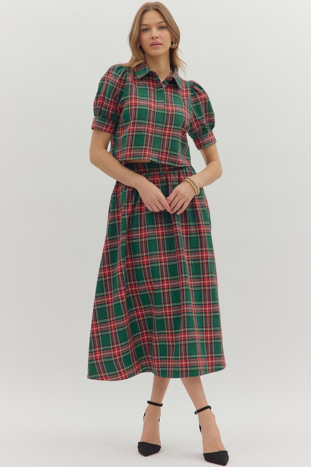 Holly &amp; Merry Charm  Plaid Maxi Skirt