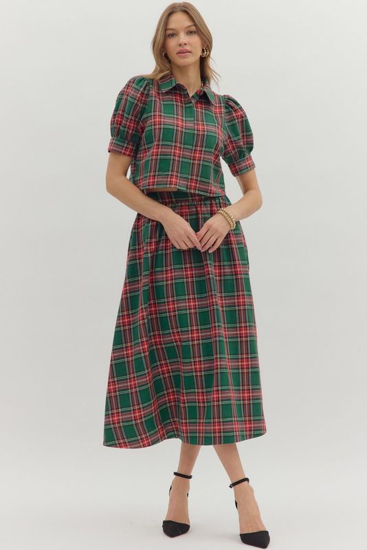 Holly &amp; Merry Charm  Plaid Maxi Skirt