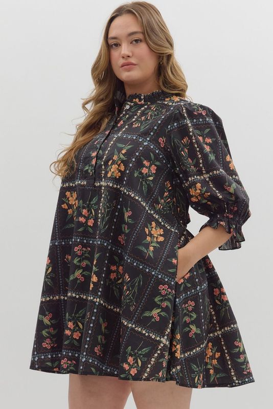 Floral Stamps Dress, CURVY