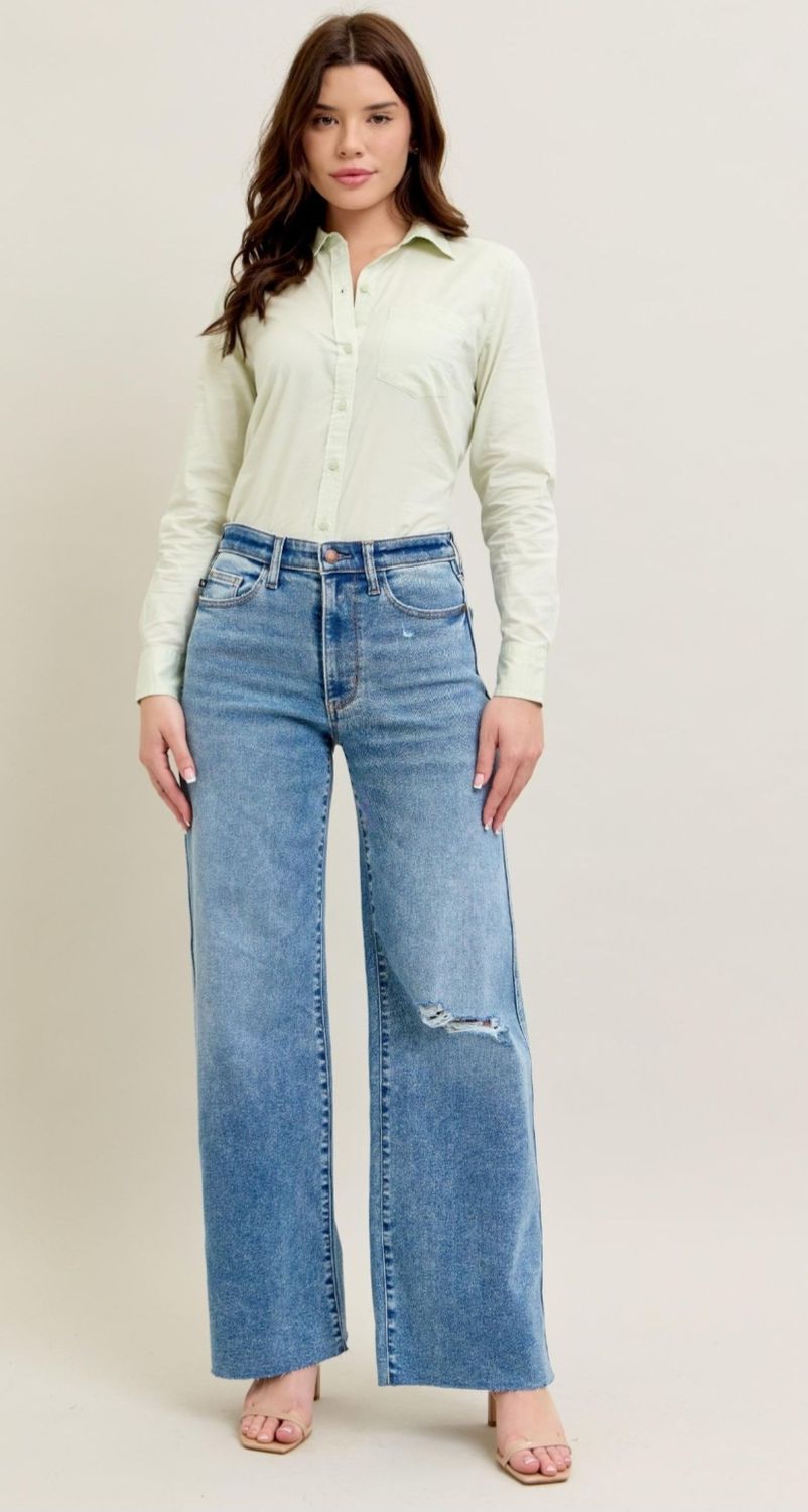 Judy Blue Always Us Vintage Wide Leg w/ Destroy