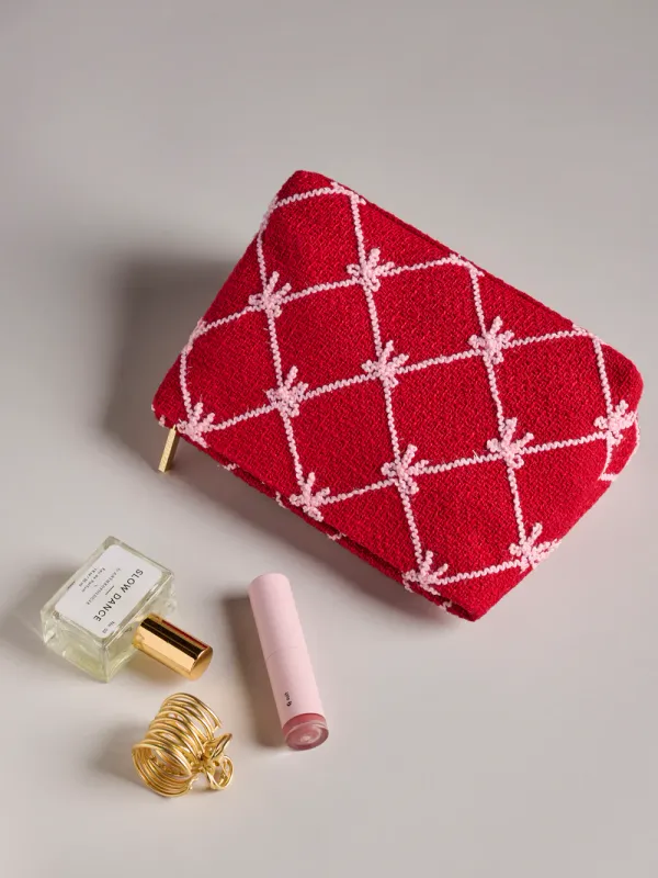 Shiraleah Red Tinsel Bow Zip Pouch